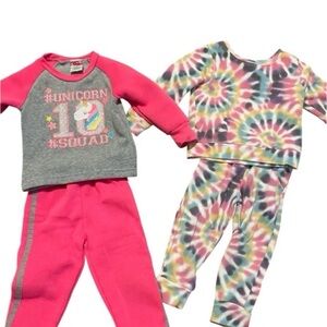 2t sweat outfit sets unicorns and Tye dye
